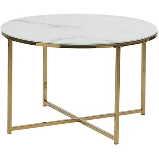 Beliani Couchtisch Rund Weiß/Gold Marmor 70 x 45 cm