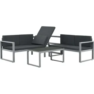 vidaXL 3-tlg. Garten-Lounge-Set mit Kissen Aluminium Schwarz - Schwarz