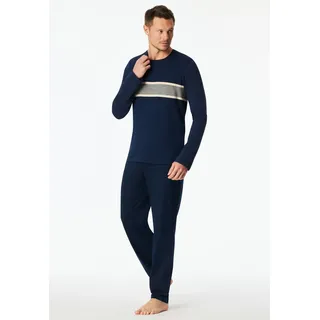 Schlafanzug SCHIESSER "Casual Nightwear", Herren, Gr. 58, 801, blau, Single Jersey, Obermaterial: 100% Baumwolle, bequem lang, Rundhals, Homewear-Sets Schlafanzug, mit langen Ärmeln und Rundhalsausschnitt