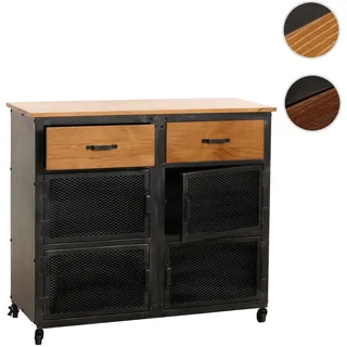 Kommode HWC-N28, Schrank, Rollen 2 Schubladen, 3D-Struktur Industrial Retro Metall Holz 90x100x40cm