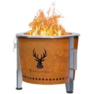 Masuria Rauchfreie Feuerschale 39cm⌀ Alpha 400 - Tragbare Feuerstelle für Camping Terrasse aus Edelstahl 304 und Cortenstahl - Hergestellt in EU - Rauchreduzierung bis zu 95% - Verstellbare Beine