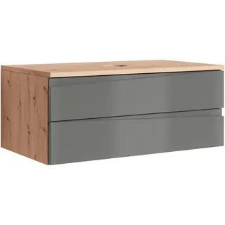 byLIVING Waschbeckenschrank »Shape« 1 Stk. tlg. für Aufsatzbecken mit asymetrischer Hochglanz Front, 2 Schubkästen, braun
