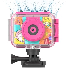 Ukuu Kinderkamera, Action Kamera wasserdichte 1080P Unterwasser Kamera Helmkamera für Fahrrad Outdoor, Mini Digital Kamera mit 2,0 Zoll, Spielzeug für 3-12 Jahre Alter Geburtstagsgeschenk (Rosa)