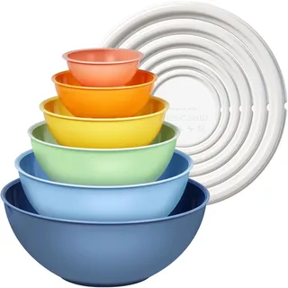 Greentainer Salatschüssel Set mit Deckel, 12-teiliges Rührschüssel aus Kunststoff, Stapelbare mixing bowls with lids für Küche,Große Schüsselset,Servierschalen ideal zum Mischen und Servieren