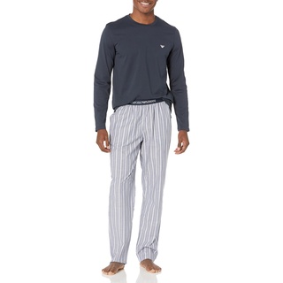 Emporio Armani Men's Yarn Dyed Woven Pajama Set, Blue Irregular Stripe, X-Large