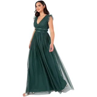 Anaya with Love Damen Women's Maxi Dress Ladies Cap Sleeve V-Neck Satin Detail Tulle A-line Bridesmaid Wedding Guest Occasion Prom Ball Gown Dress (1er Pack)