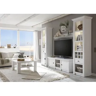 Home Affaire Wohnwand »California, Anbauwand im Landhausstil, Komplettset mit Metallgriffen« Besteht aus 1 Standregal, 1 Vitrine, 1 Lowboard, 1 Wandregal, 4 Stk. tlg., weiß