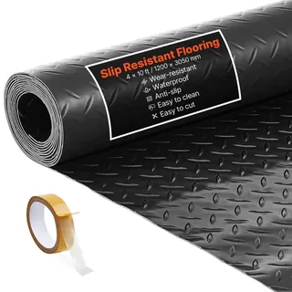 VEVOR Garagenbodenmatte, 1200x3050 mm Antirutschmatte, 2,2 mm dicke PVC-Noppenmatte, Bodenschutzmatte mit doppelseitigem Klebeband, leicht zu reinigen, für Lager, Fitnessstudios, Anhänger, Schwarz