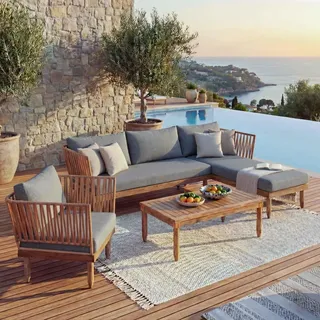 Mendler Garten-Garnitur HWC-L29 7-tlg. Grau/Silber