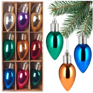 Brubaker 9er Set Weihnachtskugeln - Bunte Party Glühbirnen - 10 cm Christbaumkugeln Bruchsicher - Kunststoff Christbaumschmuck Baumkugeln - Weihnachtsbaumkugeln für Weihnachts- und Partydeko - Bunt