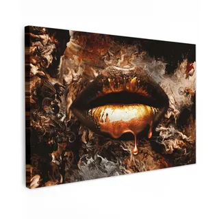 MuchoWow Leinwandbild Gold - Lippen - Kunst - Gold - Luxus - Abstrakt XXL 150x100 cm , Textil , Rechteckig , 150x100 cm , FSC 100% , gerahmt , Bilder & Rahmen, Bilder, Leinwandbilder