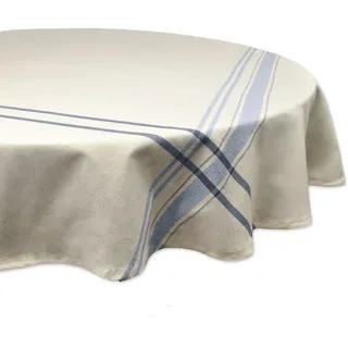 DII Französische Streifen Esstisch-Kollektion – Tischdecke im Landhausstil, rund, 178 cm, Taupe/Blau