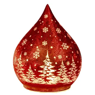 LED Deko Tropfen Rot 15 cm Glasleuchte + Timer (6h an / 18h aus) Farbglas Batteriebetrieben - Rot