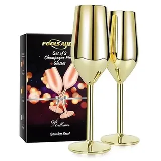 FOOLS ALIBAI champagner gläser moet champagner Sektgläser Edelstahl 200 ml goldene gläser,weingläser 2er set unzerbrechlich, Mimosa für Partys und Jahrestag,martini Edelstahl sektgläser hochzeit