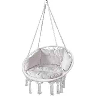 Linder Exclusiv Hängesessel MC4398 Weiß 120kg zum Aufhängen | Hängestuhl Indoor & Outdoor | Hängekorb | Schaukelkorb mit Kissen - Weiß