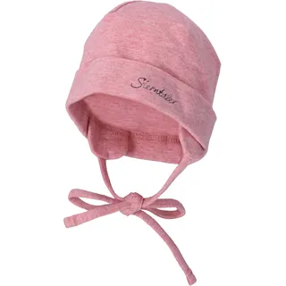 Sterntaler OCS Beanie mit Umschlag – Mütze aus Melange-Singlejersey (Bio) mit Ohrenklappen, Bindeband & Stickmotiv – Mädchen Baby Übergangsmütze – samtrosa, Gr. 33