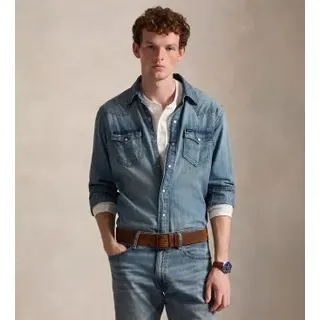 Polo Ralph Lauren für Herren. 710703936001 Blaugeflammtes Denim-Westernhemd (XS), Lässig, Baumwolle, Klassisch, Langarm