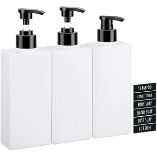 Segbeauty Seifenspender Weiß, 3 Stück 400 ml Shampoo Flaschen zum Befüllen, Seifenspender Kunststoff, Shampoo Spender für Dusche Nachfüllbar, Soap Dispenser mit Etiketten für Küche Bad