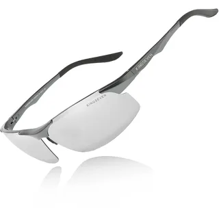 KINGSEVEN Sport Sonnenbrille für Herren Polarisierte Fahrbrille Ultraleichter Al-Mg Metallrahmen UV400-Schutz 9126 (Silber)