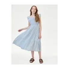 Girls M&S Collection Cotton Rich Dress (6-16 Yrs) - Blue, Blue - 9-10Y