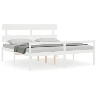 vidaXL Seniorenbett mit Kopfteil Weiß Super Kingsize Massivholz - Weiß