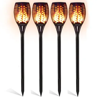GEYUEYA Home Solarlampen Für Außen Garten 4er Set- 96 LED Solarfackeln Für Außen Flackernd, IP65 Wasserdichte, Dämmerung Bis Morgen Flackern, Solar Fackeln Für Draußen