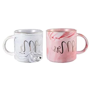 2 Stück Mr und Mrs Tassen Keramik Kaffeetassen mit Marmorierung und goldenen Mustern, geeignet für Kaffee, Tee und Wasser, 400 ml, Geschenk für Hochzeit, Valentinstag, Jubiläum und Weihnachten - Gold