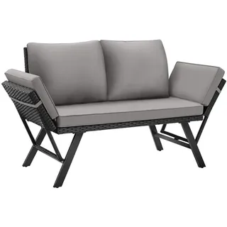 tectake Rattan-Loungesofa Sintra, 157 x 61 x 89 cm, hellgrau/schwarz , Hellgrau, Schwarz , Textil , Quadratisch , 157x89x61 cm , Gartenmöbel, Loungemöbel, Gartensofas & Loungesofas