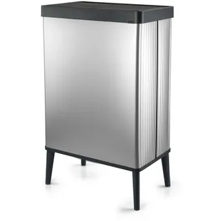 Curver Verto High 54L Mülleimer mit Push Deckel, optimal für Küche, einfache Sortierung, schlankes Design, mit Füßen, silber, 26,5 x 43,5 x 68,7 cm