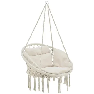 [casa.pro] Hängesessel mit Kissen Hängesitz Indoor Outdoor Hängestuhl bis 150 kg Creme - Creme
