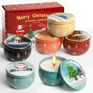 Duftkerzen Geschenkset Weihnachts für Frauen, 6 StüCk 2.5oz Weihnachts Aromatherapiekerzen Geschenkset zur Entspannung, Weihnachtskerzen Geschenke für Mutter, Ehefrau, Großmutter