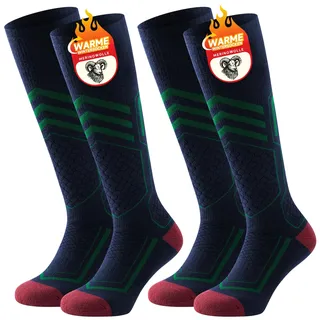 TANSTC Dicke Skisocken Damen 35-38, Hohe Elastizität Wärme Kompressionsstrümpfe, Atmungsaktive Merino Wandersocken Socken Herren, Kompressionssocken Für Skifahren Snowboarden Wandern, Blau 2 Paar