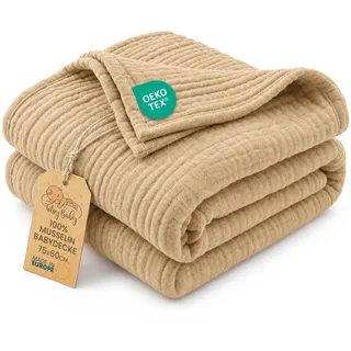 Totsy Baby Musselin Decke Babydecke Baumwolle 75 x 60 cm - Musselindecke Kuscheldecke Baby Musselintücher Kinderdecke dünne Babydecken Pucktuch Muslin Blanket für Kinder Oeko-Tex Beige