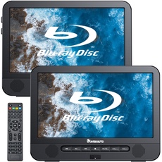 NAVISKAUTO Blu Ray DVD Player Auto 2 Bildschirme 10,1" Mit 4 Stunden Akku, tragbarer Bluray DVD Player 2 Monitore Kopfstütze HDMI In Dolby Audio USB SD