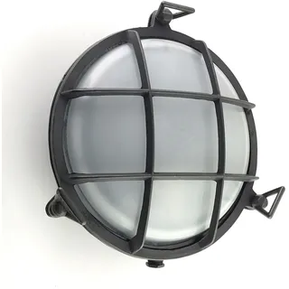 Außenlampe Schwarz antik Weiß Glas Messing E27 IP64 Ø 24 cm rund Wand Leuchte