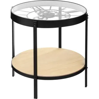 Atmosphera Créateur d'intérieur Couchtisch mit uhr Meca Metall MDF-Platte Glas schwarz braun 49 cm x 50 cm - Schwarz