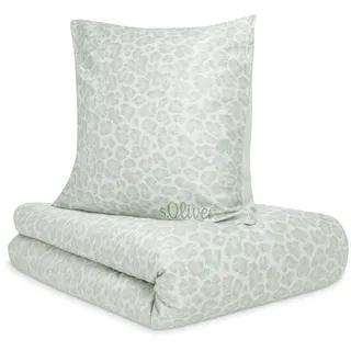 s.Oliver Leo Bettwäsche 155x220 cm - 100% Baumwolle, Reißverschluss, anschmiegsam, weich & waschbar, Mako Satinbettwäsche grün modern Leoparden Muster