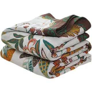 HOORDRY Tagesdecke Bettüberwurf 200x230 cm, 100% Baumwolle Boho Decke,Baumwolldecke als Bett-Überwurf,Couch-Überwurf,Sofa-Überwurf,Doppelseitig Gewebte Tagesdecke mit Muster,Blume