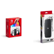 Nintendo Switch-Tasche & -Schutzfolie - Schwarz/Weiß + Konsole (OLED-Modell) Weiß