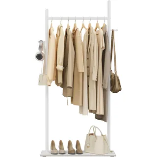 OUTBROS kleine Kleiderstange mit 2 Haken, Coat Rack 60cm Breiter, Weiß | Freistehender kleiderständer mit Rock Slab Base, Garderobenständer aufbewahrung für den Innenbereich, Coat Rack aus Metall