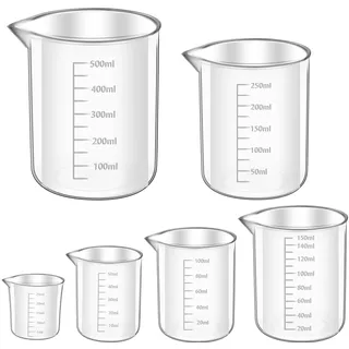 Messbecher Set 6 Stück Measuring Cups, Messbecher 25ml 50ml 100ml 150ml 250ml 500ml, Präzisions Hitzebeständig Kunststoff Ml-Messbecher mit Skala, für Labor Küche Waschmittel Chemikalien