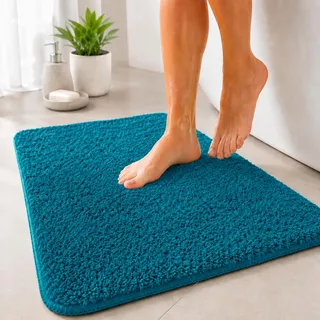 Floordirekt Badematte Sky - Badezimmerteppich - Weicher, dichter Hochflor - Rutschhemmend & Schnell trocknend - Geeignet für Fußbodenheizung - Eckig & Rund (80 x 150 cm, Petrol)