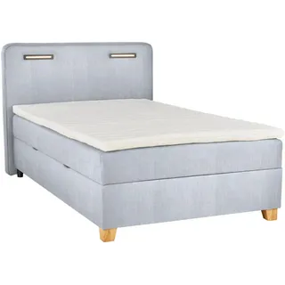 Moderano Boxbett , Hellblau , Textil, Holzwerkstoff , Buche , massiv , H2 , Höhe ca. 15 cm , 100x200 cm , Bettkasten, Beleuchtung, in verschiedenen Größen erhältlich , Schlafzimmer, Betten, Boxspringbetten