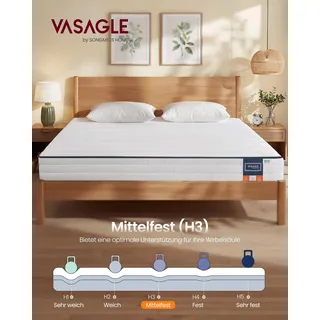 VASAGLE Matratze 160 x 200 x 16 cm, Gel-Memory-Schaum, 7-Zonen, mittelfest, abnehmbarer Bezug, atmungsaktiv, weiß - Weiß