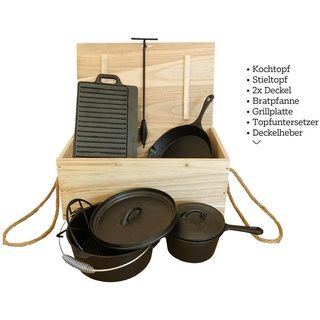 Xxxl Dutch Oven SET 2273 , Schwarz , Metall , 6-teilig , Grills, Holzkohlegriller