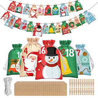 Tarklanda Adventskalender zum Selber Befüllen, 24 Adventskalender Tüten Säckchen, Stoffsäckchen Geschenktüten Weihnachten, Weihnachtskalender zum Befüllen, Weihnachtsdeko für Frauen Männer