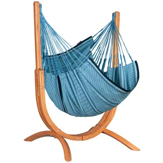 La Siesta Hängematte , Blau, Naturfarben , Holz, Textil , Eukalyptusholz,Eukalyptusholz , Schichtholz,massiv , 100x152x92 cm , Gartenmöbel, Gartenschaukeln, Hängematten