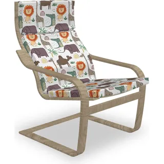 ABAKUHAUS Löwe Poäng Sessel Polster, Lustige Tier-Illustration, Sitzkissen mit Stuhlkissen mit Hakenschlaufe und Reißverschluss, Mehrfarbig