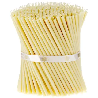Danilovo 100 Stück Weiß Bienenwachs Kerzen - Orthodoxe Kerzen für Gebet, Rituals, Tischdeko Hochzeit - Ungiftig, Ruß - Tropffrei, Lang, Nachhaltige Produkte, N60, Höhe: 19,5 cm, Ø 7 mm