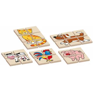 Detoa Doppelseitiges Tierpuzzle aus Holz 12 Teile 5 Tiere in einer Schachtel 17x12x1,5 cm